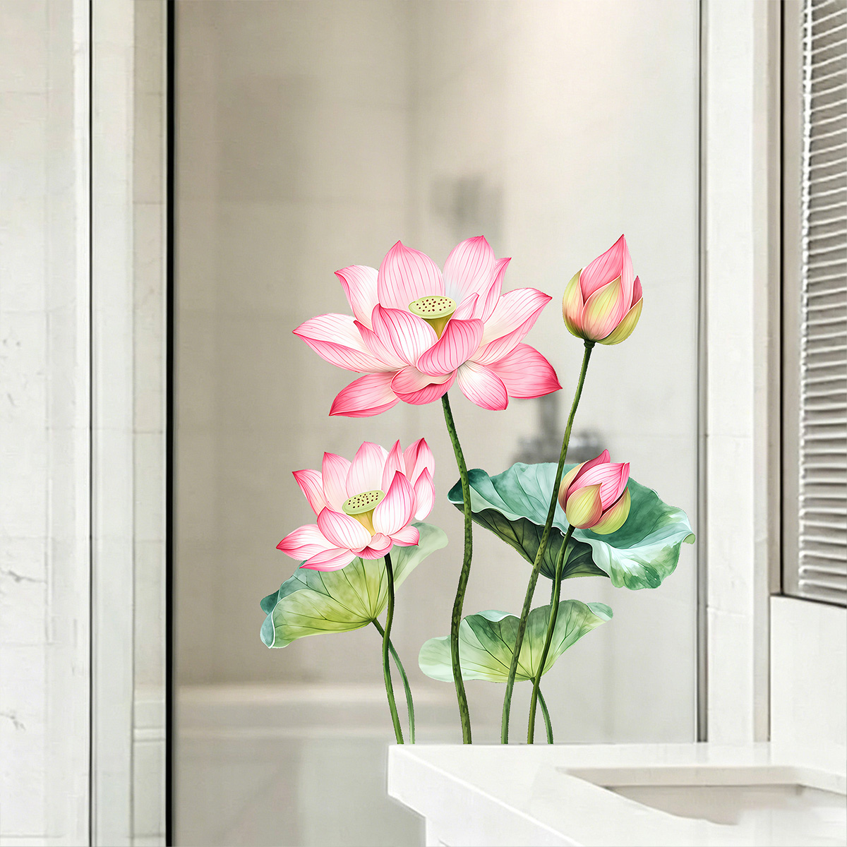 Home Bathroom Door - Detachable Lotus Wall Sticker, Waterproof PVC