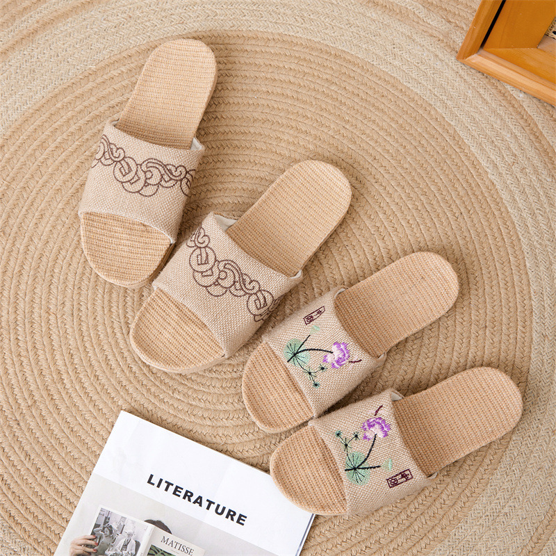 Home Bathroom Wear - Fabric new linen slippers for summer