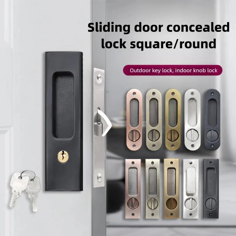 Home Bathroom Door - Black Sliding Door Lock with Key