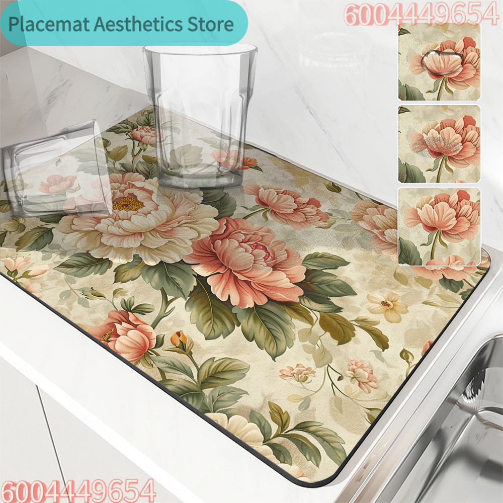 Zara Home Bathroom Rug - Antiskid Kitchen Absorbent Draining Mat Floral